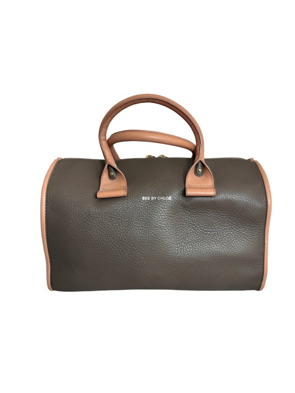 See By Chloe Brown Pebbled Leather Satchel Bag Tan Trim One Size Women's